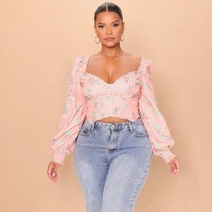 Peachy pink puff sleeve faux corset top